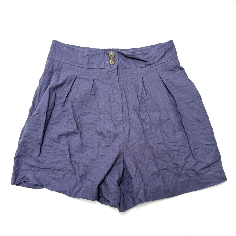 Jason Wu Womens Shorts 2 Blue Linen Blend Paper Bag High Waisted Pleated Casual